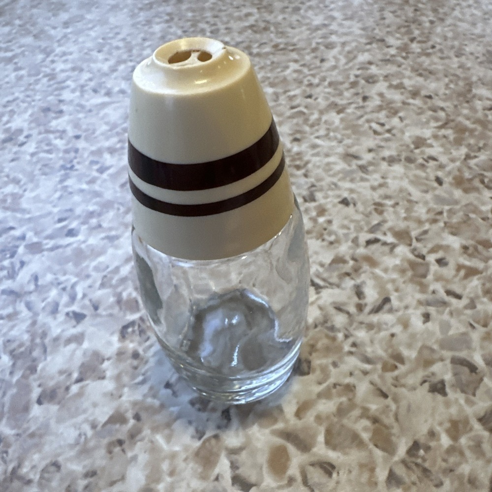 Vintage GEMCO Salt Or Pepper Shaker Clear Glass with Brown Stripes on Lid